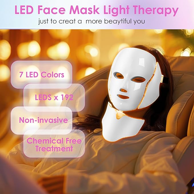 Red-Light-Therapy-for-Face, 7-1 Colors Led Face Mask Light Therapy, Facial Skin Care Mask, Birthday, Christmas, Mothers Day, Valentines Day Gifts for Her Women Mom Best Friend Wife Teacher (White)
