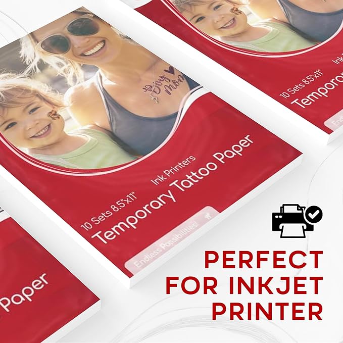 BubblePop! Printable Temporary Tattoo Paper for Inkjet Printer - Skin-Safe, Water-Resistant, Blank 8.5x11” Sheets for Personalized Designs - Make Your Own Temporary Tattoos at Home - 10 Set