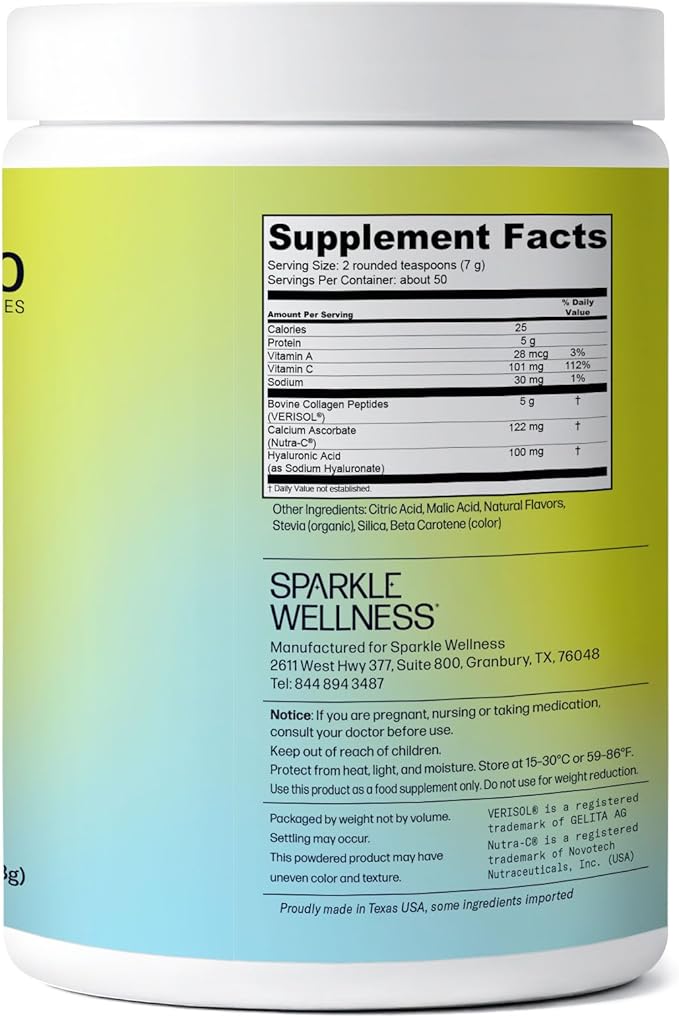 Sparkle Wellness VERISOL Bioactive Hydrolyzed Collagen Peptides | Collagen Powder Supplement with Vitamin C & Hyaluronic Acid for Hair, Skin, and Nail Health | Skin Boost Plus (Tropical) [50-Serves]