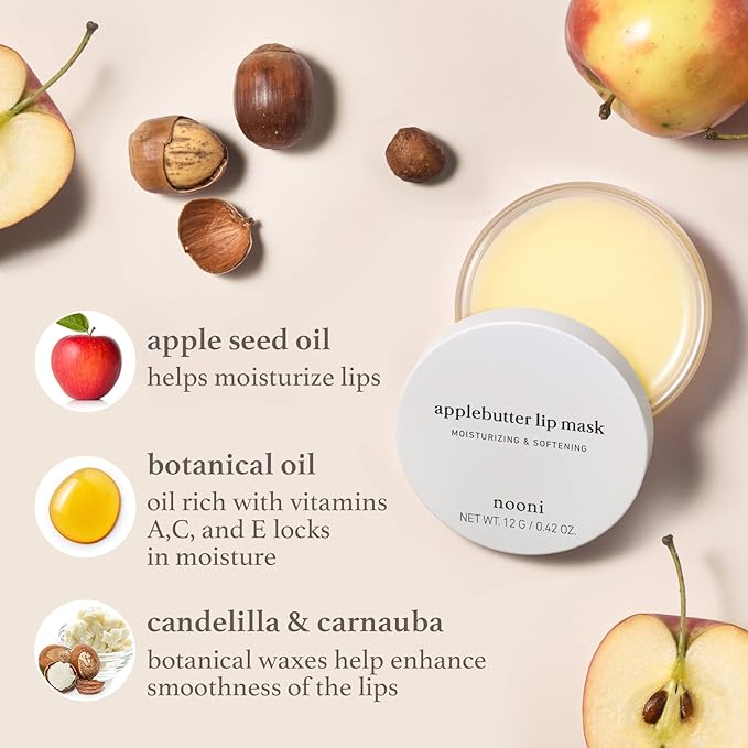 NOONI Korean Vegan Best Lip Duo | Applebutter Lip Mask and Appleberry Lip Oil Value Set | with Shea Butter, Apple Seed Oil and Vitamins, Overnight Lip Mask, Hydrating Lip Balm, Moisturizing