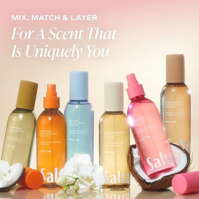 Saltair Body Mist 2 Pack - Fine Fragrance, Lightweight Body Spray Mist with Golden Hour Scent. Long Lasting Perfume Mist. 2x 8oz Bottles