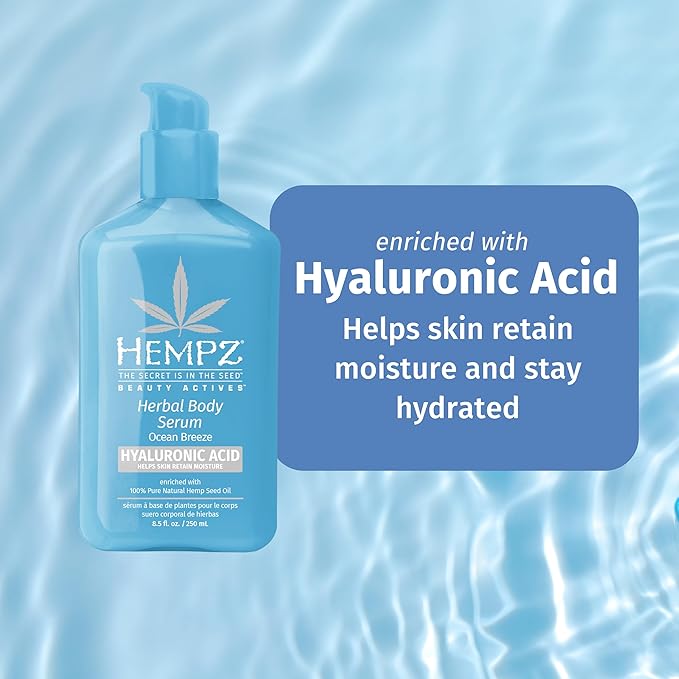 Hempz Travel-Size Body Serum, Beauty Actives Ocean Breeze with Hyaluronic Acid, Lightweight, aftersun care, vacation essential, TSA approved, 2.25 oz