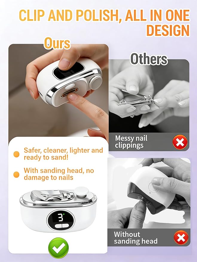 This New 2026 Electric Nail Clipper Features a Dual-Blade Design, a Large Display Screen, and Three Adjustable Speed Settings Suitable for Infants, Women, Men, Seniors, and Nails of All thicknesses