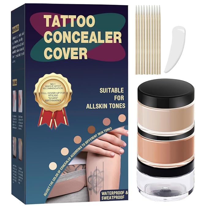Tattoo Cover Up Makeup Waterproof, 2-Shade Professional Concealer Kit for Tattoos, Scars & Skin Imperfections, Full Coverage Camouflage Cream, Sweat & Transfer Resistant