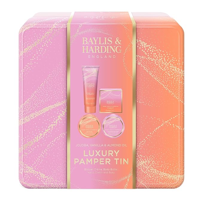 Baylis & Harding Jojoba, Vanilla & Almond Oil Luxury Pamper Tin Gift Set - Vegan Friendly