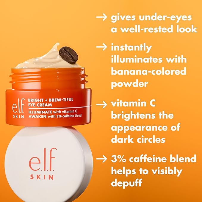 e.l.f. SKIN Bright + Brew-tiful Eye Cream, Helps Brighten Appearance Of Undereye Dark Circles & Repair Puffiness, Vegan & Cruelty-Free