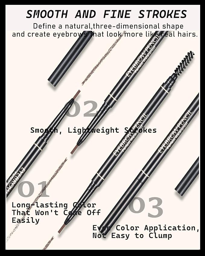 6 Pcs Waterproof Eyebrow Pencil Brown Set,Ultra Fine Professional Eyebrow Retractable Pencil Long Lasting Tinted Micro Brow Pen,Defines,Fills for Perfect&Tiny Brows Women Eye Makeup Gel Pencil-03
