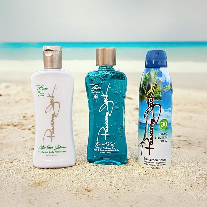 Panama Jack Weekender Pack - Sunburn Relief After Sun Skin Care & SPF 30 Travel Sunscreen Spray Set