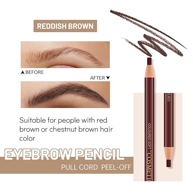 Ownest 6 Pcs Pull Cord Peel-off Eyebrow Pencil Tattoo Makeup and Microblading Supplies Set for Marking, Filling and Outlining, Waterproof and Durable Permanent Eyebrow Liner-Brown