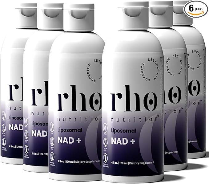 Rho Nutrition Liposomal NAD+ – Liquid Supplement Designed to Help Support Absorption – Active Form of NAD+ Helps Support Normal Cellular Health, Healthy Aging, Energy Metabolism & Vitality – 6 Pack