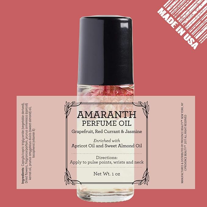 BEAUTE DE PROVENCE - Amaranth Refreshing Lightly Scented Floral Roll-On Perfume Body Oill - Body Oils for Women Perfume - Enriched w/Apricot Oil, Sweet Almond Oil, Fractionated Coconut Oil - 1 OZ