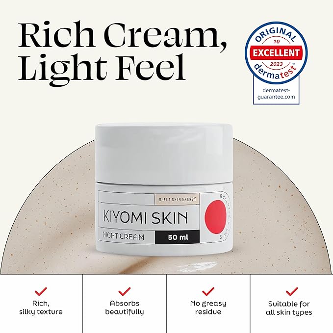 Night Cream - Overnight Facial Cream with 5-ALA, Hyaluronic Acid, Ceramides and Shea Butter - Deep Hydration Over Night Moisturizer for Skin Regeneration - German Made - 1.7 Fl Oz