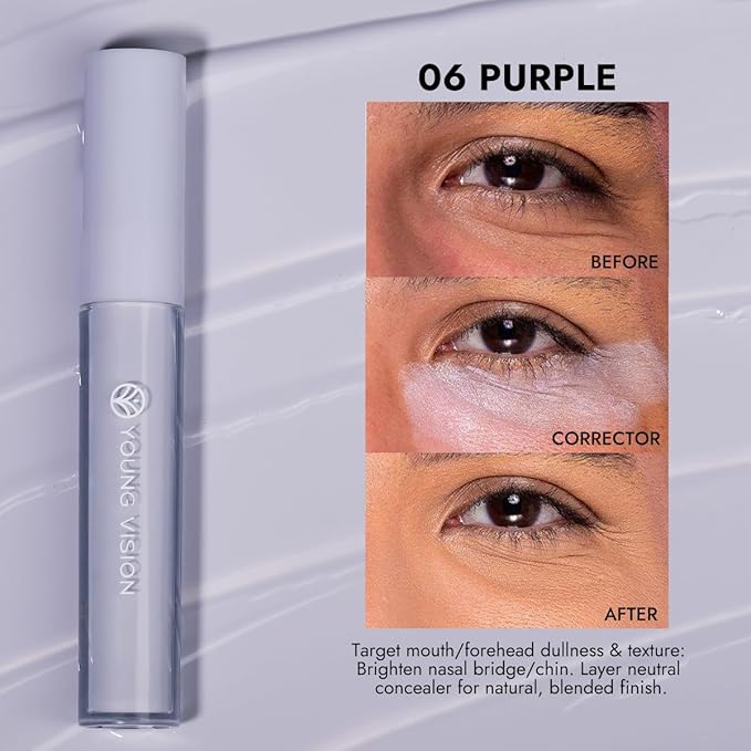 YOUNG VISION Purple Color Correcting Concealer Corrector, Long Lasting Brightening Full Coverage Weightless All-Day Liquid Concealer, Natural Coverage, Ideal for Fair to Light Skin