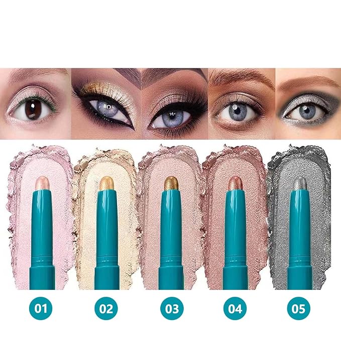 5 color set Eyeshadow Stick Eye Brightener Stick Eyeliner Pencil Cream Shimmer Glitter Women Eye Makeup Eye Shadow Sticks Pencil Highlighter Natural Waterproof Long Lasting