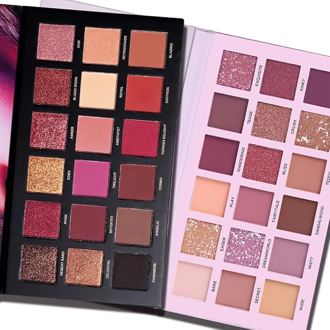 2Pcs Twilight Dusk + Aromas Nude Eyeshadow Palette Makeup Set, Matte Shimmer Glitter Pressed Pearl All Highly Pigmented Blending Powder, Natural Velvet Texture Eye Shadow Kit