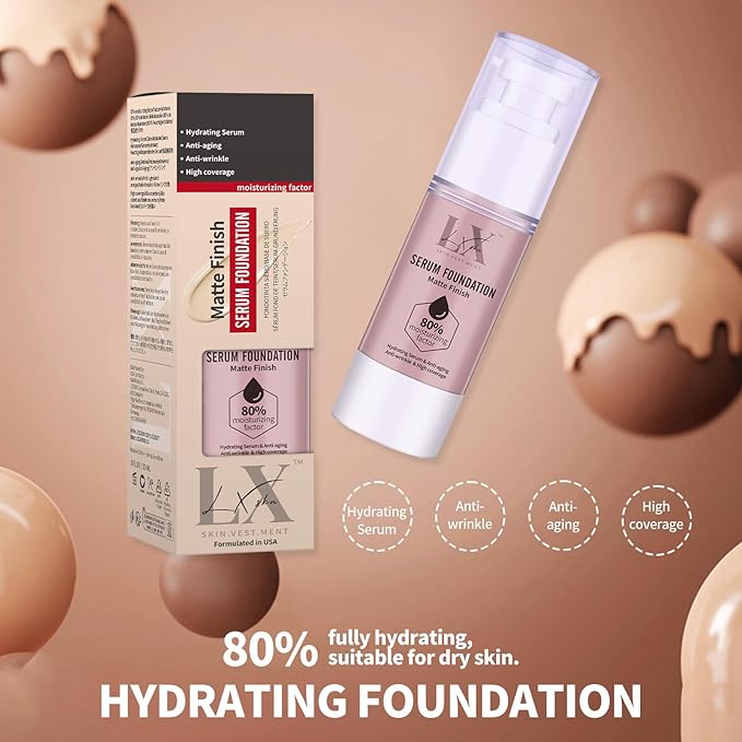 Moisturizing Foundation with 1% Hyaluronic acid, Deep Hydration & High Coverage Serum Foundation for A Smooth & Satin Finish, 107 Light
