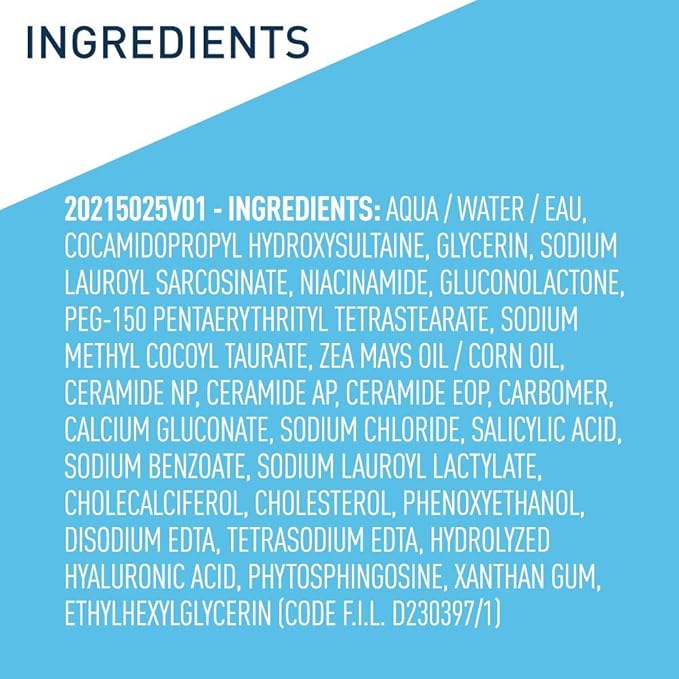 CeraVe Renewing Salicylic Acid Cleanser, Formulated With Hyaluronic Acid, Niacinamide, & Ceramides, Gentle BHA Exfoliating Face Wash Smooths & Softens Skin, Non Comedogenic & Fragrance Free, 16 Ounce