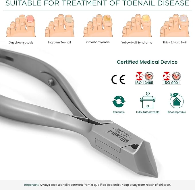 Nail Clippers for Men with Thick or Ingrown Toenails – Blizzard Podiatrist Toenail Clipper Set German Forged – 5.5 inch Heavy Duty Nail Cutter – Moon Head Smooth Handles - Hospital Grade