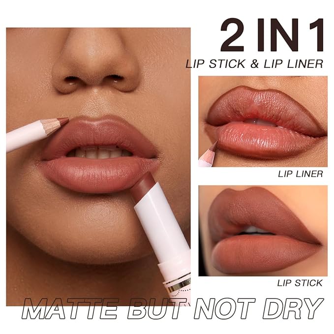 USHAS Lipstick and Lip Liner Combo Set 2 in 1 Waterproof Matte Lipstick pen for Women Lip liner Set Long Lasting with Makeup Set (Y15, Pack of 1)