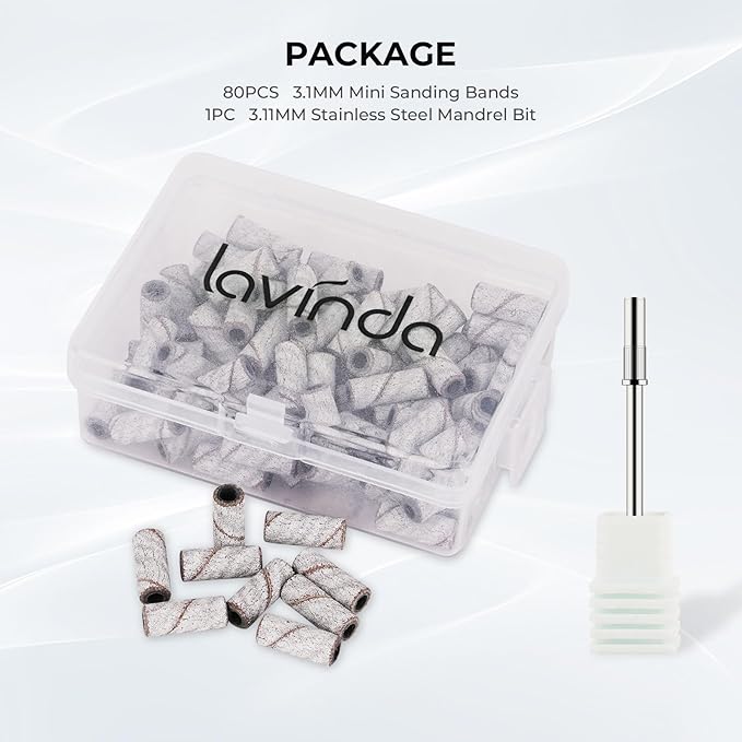 Lavinda Small Sanding Bands for Nail Drill with 3.1mm Mandrel Bit, 80 Piece Set Coarse Mini Sanding Bands Nail Drill Bits for Acrylic Nails Gel Manicures and Pedicures (80 Grit, Zebra)