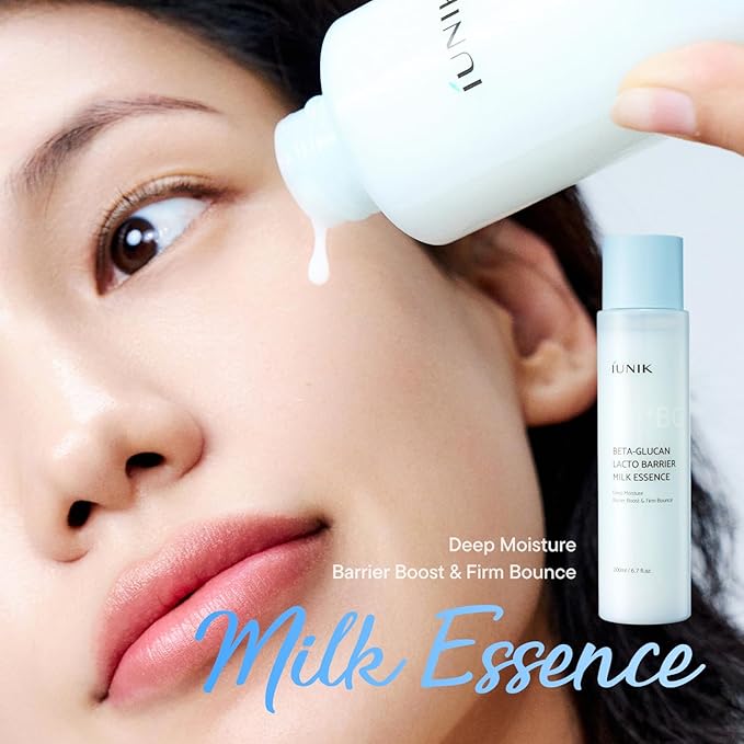 IUNIK Beta-Glucan Barrier Milk Essence, Hydrating & Barrier Care for Sensitive Dry Skin, Lightweight Daily Essence, 200ml / 6.7 fl oz