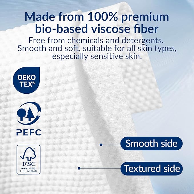 Clean XL Disposable Face Towels 11.8"×7.8", 100% Biobased Biodegradable Viscose, Ultra Soft & Hygienic Facial Towelettes for Makeup Removal and Skincare, Safe for All Skin Types, 180 Count, 3 Packs