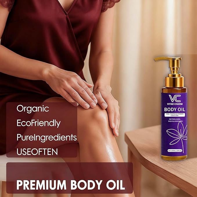 Vitae Charm Body Oil, – Restore Skin Volume, Smooth Crepey Texture & Strengthen Barrier – Jojoba, Sweet Almond, Avocado & Coconut Oil Blend – Deep Nourishing Body Moisturizer, 3.4 fl oz (1pc)
