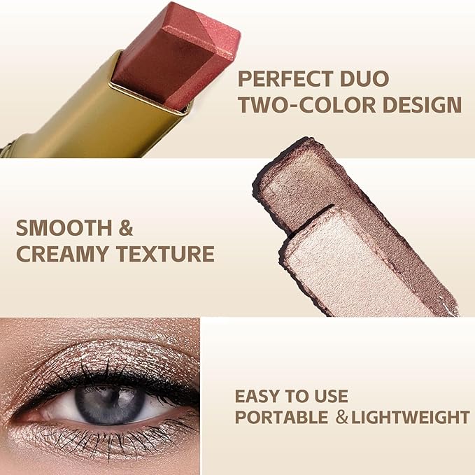 6 Pcs Glitter Eye Shadow Stick Shimmer Eye Shadow Set with Two-Color Gradient and Waterproof Eyeshadow Pen for Long Lasting Eye Makeup Gift