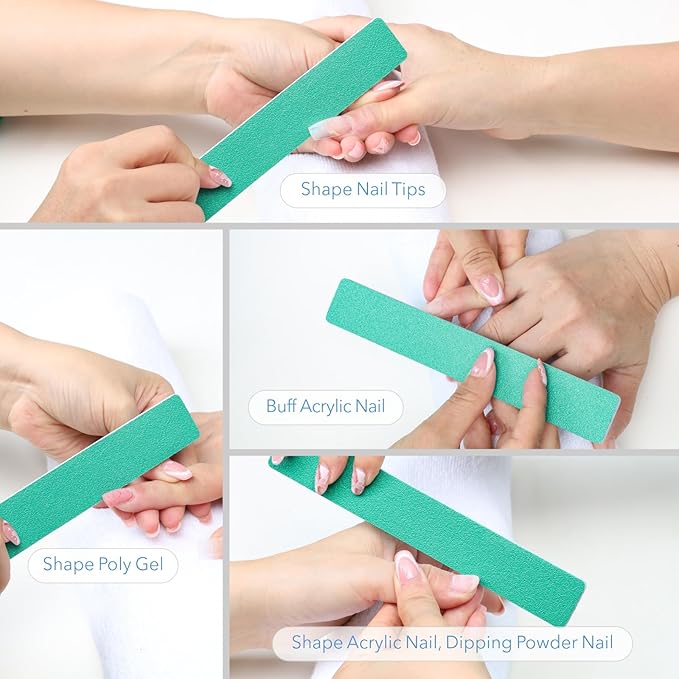 GazePlus Nail File, 50 PCS Nail Files 7" Long 80/80 Grit for Acrylic Nails Gel Nails Dip Powder Nails Poly Gel Washable Reusable Double Sided Buffering