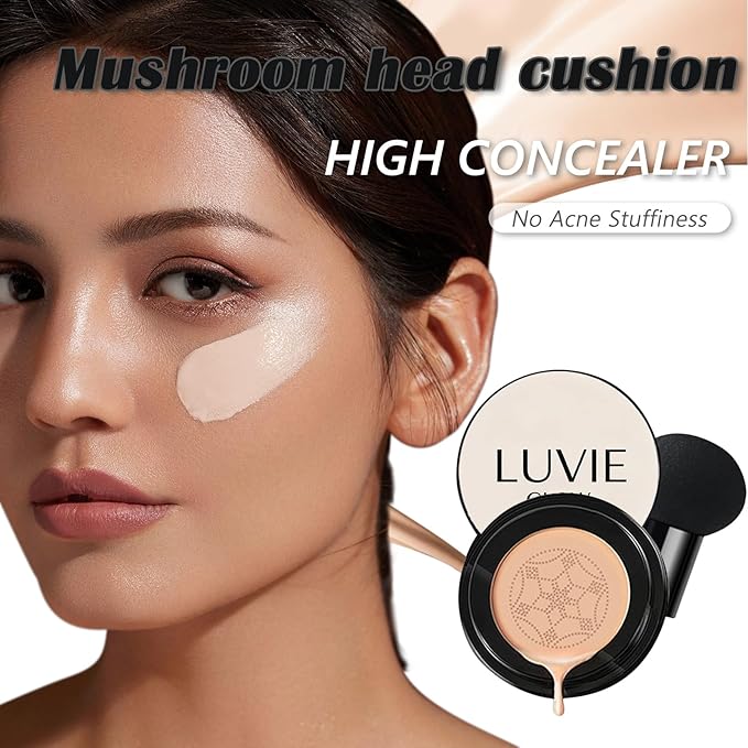 Luvie Glow Foundation Cushion, Mushroom Head Air Cushion CC Cream, Air Cushions Foundation Long Lasting Matte Concealer for All Skin Types (warm)