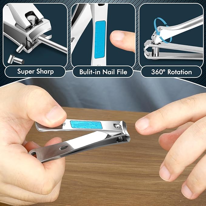 Vepkuso Toenail Clippers&Nail Clippers for Seniors Thick Nails - Professional Nail Clippers Set for Men/Women, Manicure Kit with Angled Head, Stainless Steel Toe Nail Cutter, Gift Idea