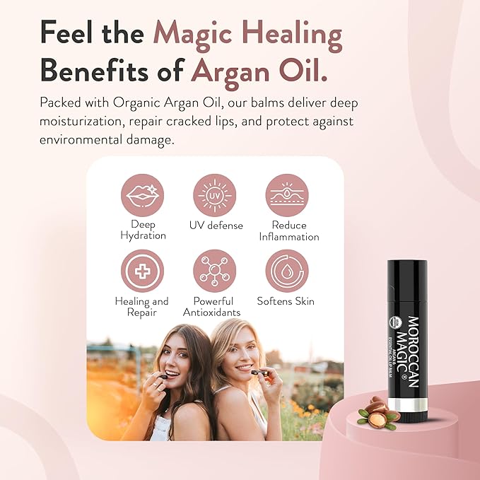 Moroccan Magic Organic Lip Balm & SPF15: 12 Piece Variety Pack Gift Set | Organic Argan and Essential Oils | Smooth | Natural | Non-Toxic | Cruelty Free | 12 Pack