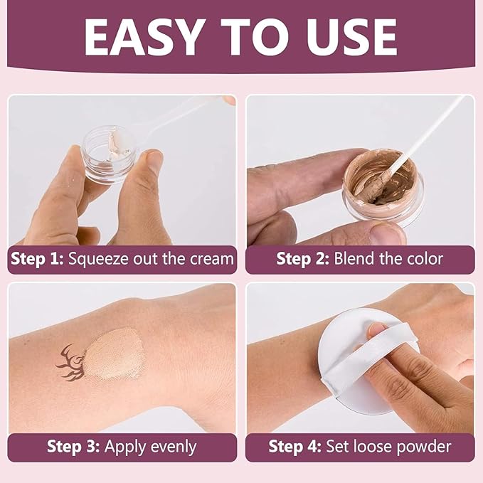 Tattoo Cover Up Makeup Waterproof, 2 Colors Tattoo Concealer, Invisible Tattoo Cover Up, Suitable for Tattoos Scars and Spots, for All Skin Types,2.8Oz