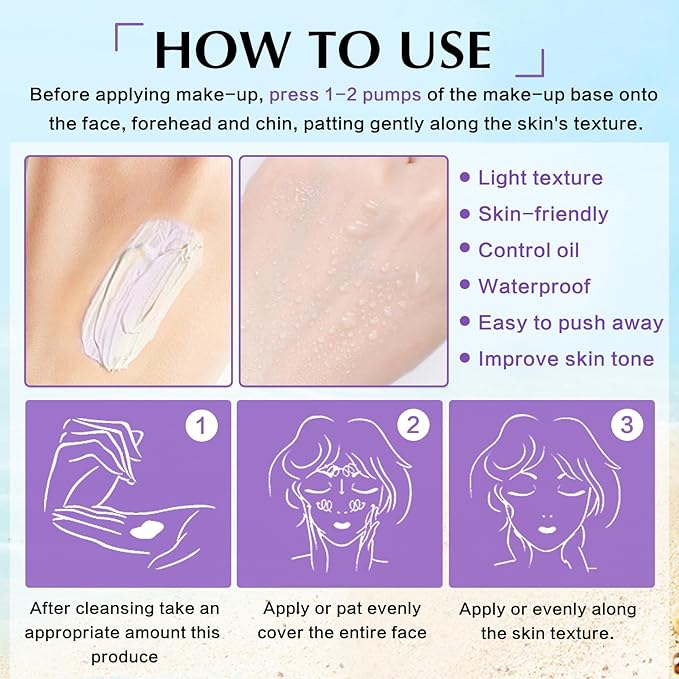 3 in 1 Primer for Face Before Makeup, SPF 50 PA+++, One Step Color Correcting Makeup Face Primer, Oil Control Moisturizing Sunscreen Makeup Color Corrector Facial Serum Radiance Skin