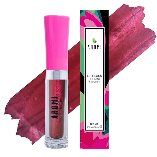 Aromi Maroon Lip Gloss | Dark Red Lip Color for Women, Bordeaux Shade, Plumping, Holiday Shade, Shimmery, High-Shine (Ruby Red)