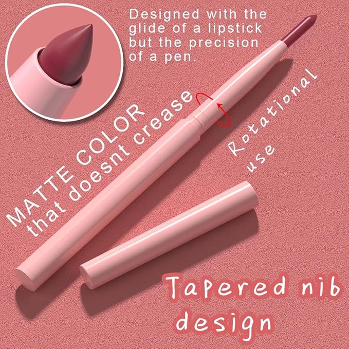 evpct 12Pcs Retractable Lip Liners Pencils Set Pack for Shaping & Sculpting Lips, Mauve Maroon Red Orange Nude Coffee Brown Plum Taupe Creamy Matte Gel Lip Liner Lipliners Pencil delineador de labios