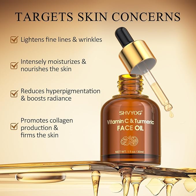 SHVYOG Vitamin C Turmeric Face Oil, Skin Moisturizing, Firming Vitamin C Oil, Turmeric Oil for Dry Skin, Wrinkles, and Uneven Skin Tone 1 Fl Oz