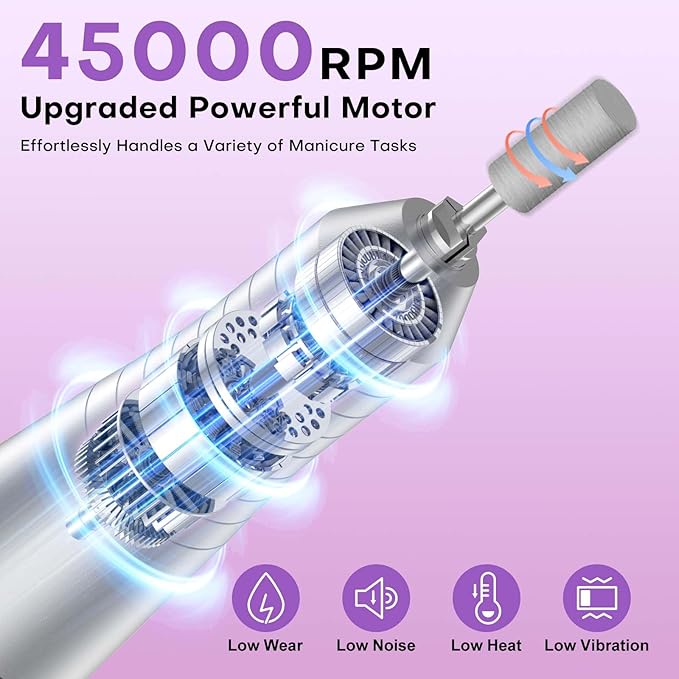Electric Nail Drill Professional: Rechargeable Nail File with Bits for Acrylic Gel Nails, Professional Nail Drill Manicure Pedicure Polishing Shape Tools for Home Salon