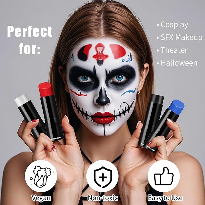 Red Face Paint Stick, Portable Eye Black Stick for Sports, Full-coverage Cream Face Paint for Halloween SFX Makeup Cosplay Joker Costume Parties