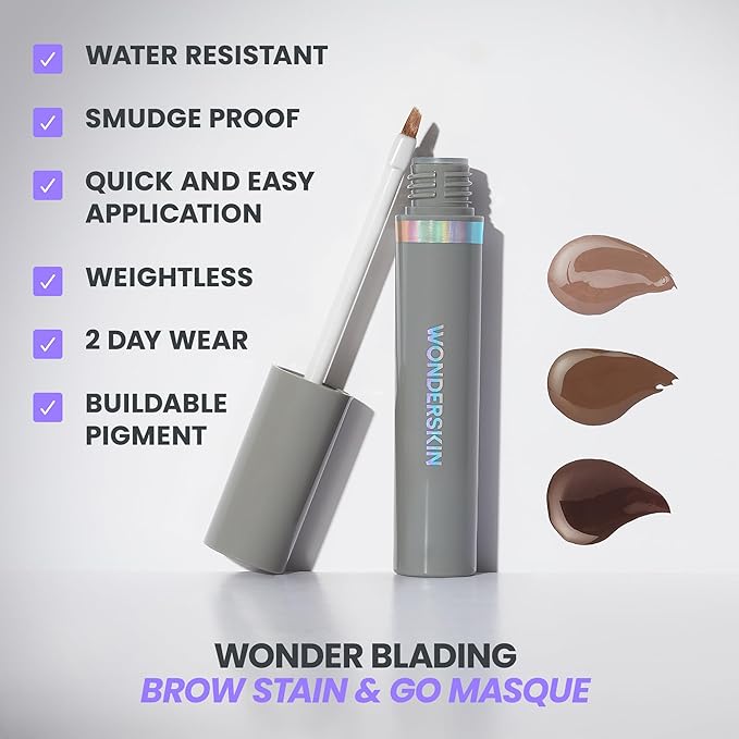 Wonderskin Wonder Blading Brow Stain & Go Masque - Long Lasting Eye Brow Tint, Transfer Proof and Smudge Proof Eyebrow Tint Stain (Dark Brunette)
