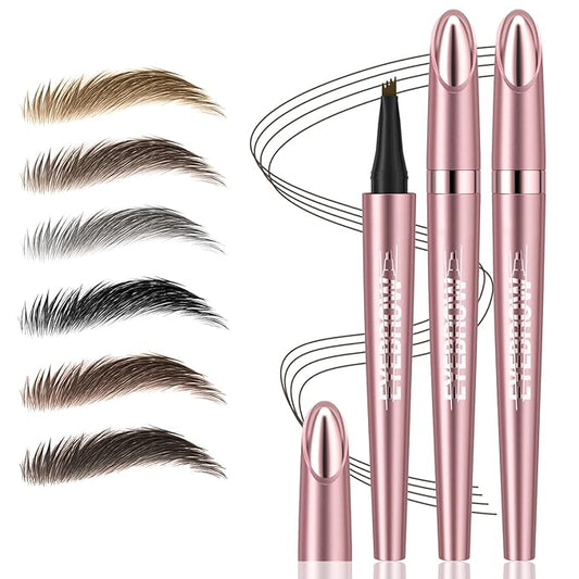 2Pcs Microblading Eyebrow Pen, Long-Lasting Waterproof Eyebrow Pencil with 4-Fork-Tip for 3D Realistic Brow, Easily Create Natural Hair-Like Brow Last All-Day, Eye Brow Pencils for Women -Black Brown