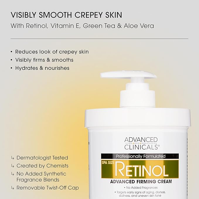 Advanced Clinicals Retinol Body Lotion + Retinol Serum 2PC Skincare Set For Women & Men Helps Diminish Appearance Of Crepey Skin | Face Serum & Body Cream Visibly Improves Look Of Wrinkles & Sagging