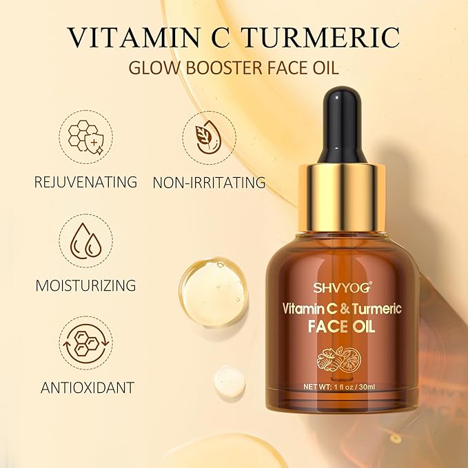 SHVYOG Vitamin C Turmeric Face Oil, Skin Moisturizing, Firming Vitamin C Oil, Turmeric Oil for Dry Skin, Wrinkles, and Uneven Skin Tone 1 Fl Oz