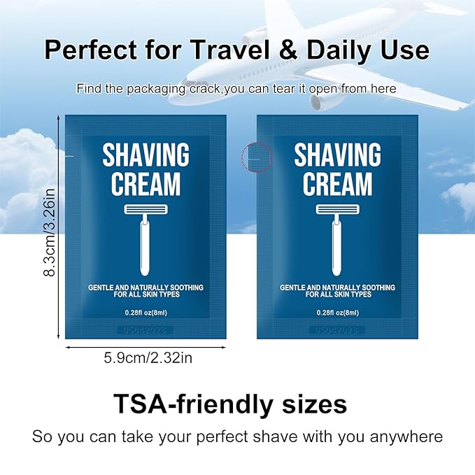 Shaving Cream Bulk Travel 8ml/0.28fl oz,Disposable Shaving Cream in Bulk Travel Shave Cream for Hotel Homeless（White Tea，Pack of 50)