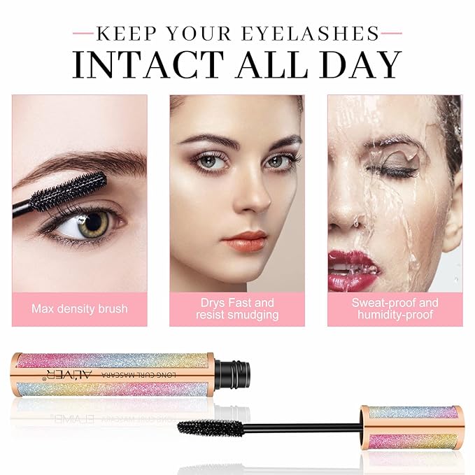 4D Silk Fiber Lash Mascara - Luxuriously Longer, Voluminous Eyelashes, Waterproof Tubing Mascara in Black, Natural Lengthening, Smudge-proof, Hypoallergenic, No Clumping, Easy to Apply & All Day Full