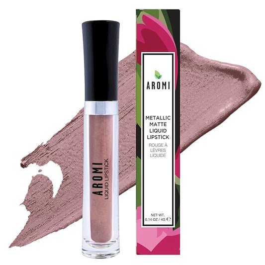 Aromi Metallic Liquid Lipstick | Light Brown Nude Lip Color for Women, Long-lasting, Shimmery Finish, Vegan, Handmade (Brown Sugar)