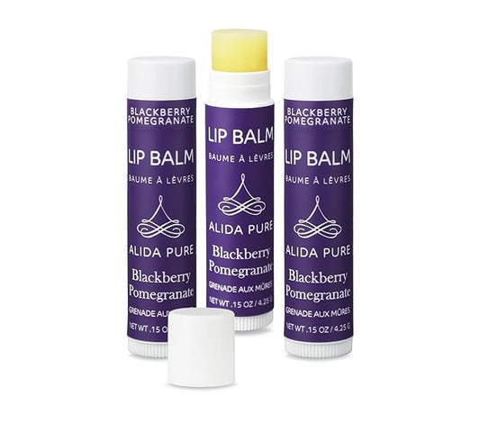 Blackberry Pomegranate Lip Balm Collection, Vegan Set, Beeswax Free, with Organic Jojoba and Avocado Oil, Vitamin E, Natural Moisturizer for Dry, Chapped Lips, 3 Tube Set