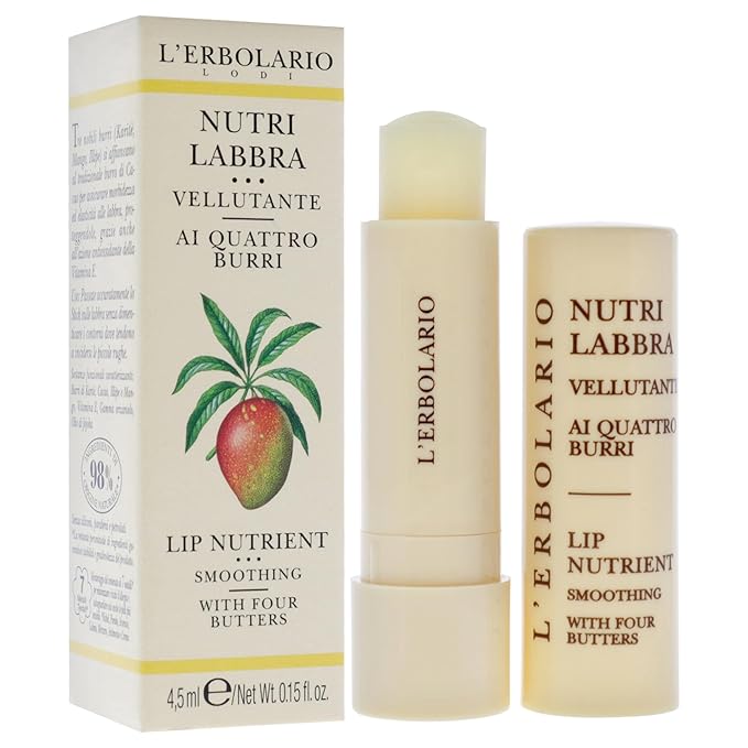 L'Erbolario Lip Nutrient - Smoothing Lip Stick with Four Butters - Softness and Suppleness for Lips - Moisturizing and Replenishing Lip Care - Lip Balm for Dry and Cracked Lips - 0.15 oz