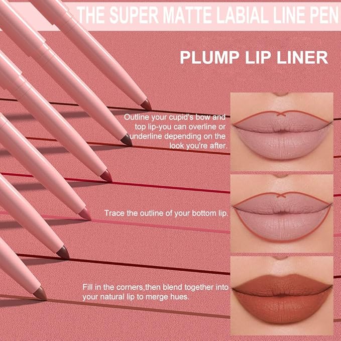 evpct Orange Matte Creamy Retractable Lip Liner Pencils for Shaping & Sculpting Lips, Lip Pencils for Women Long Lasting Waterproof Rich Lip Colors Liner Crayon Lipstick delineador de labios 03