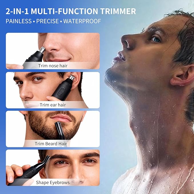 GERY Ear and Nose Hair Trimmer Clipper - Newly Upgraded Pain-Free Facial and Eyebrow Multi-Purpose Hair Trimmer,Interchangeable Nose Hair and Eyebrow Trimmer Heads,Rechargeable,Unisex